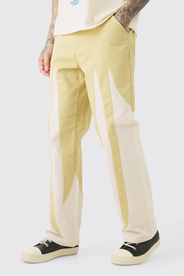 Tall Fixed Waist Washed Colour Block Twill Pants | boohooMAN USA Product Image