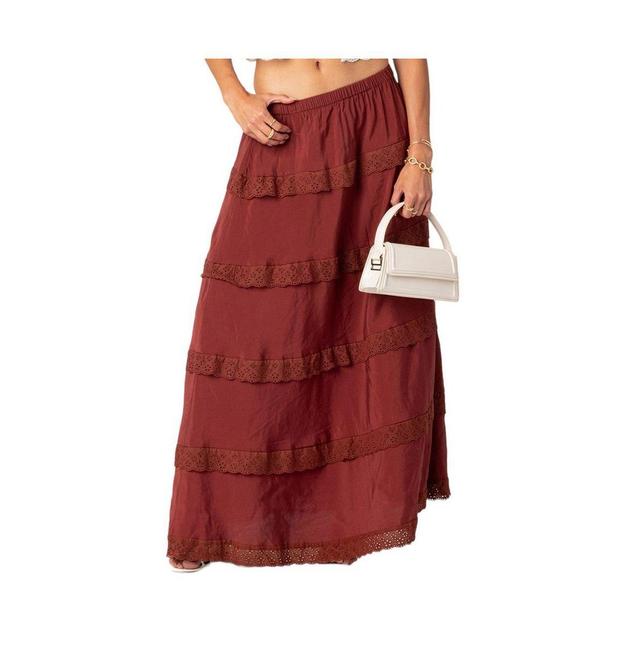 EDIKTED Eyelet Trim Tiered Cotton Blend Maxi Skirt Product Image