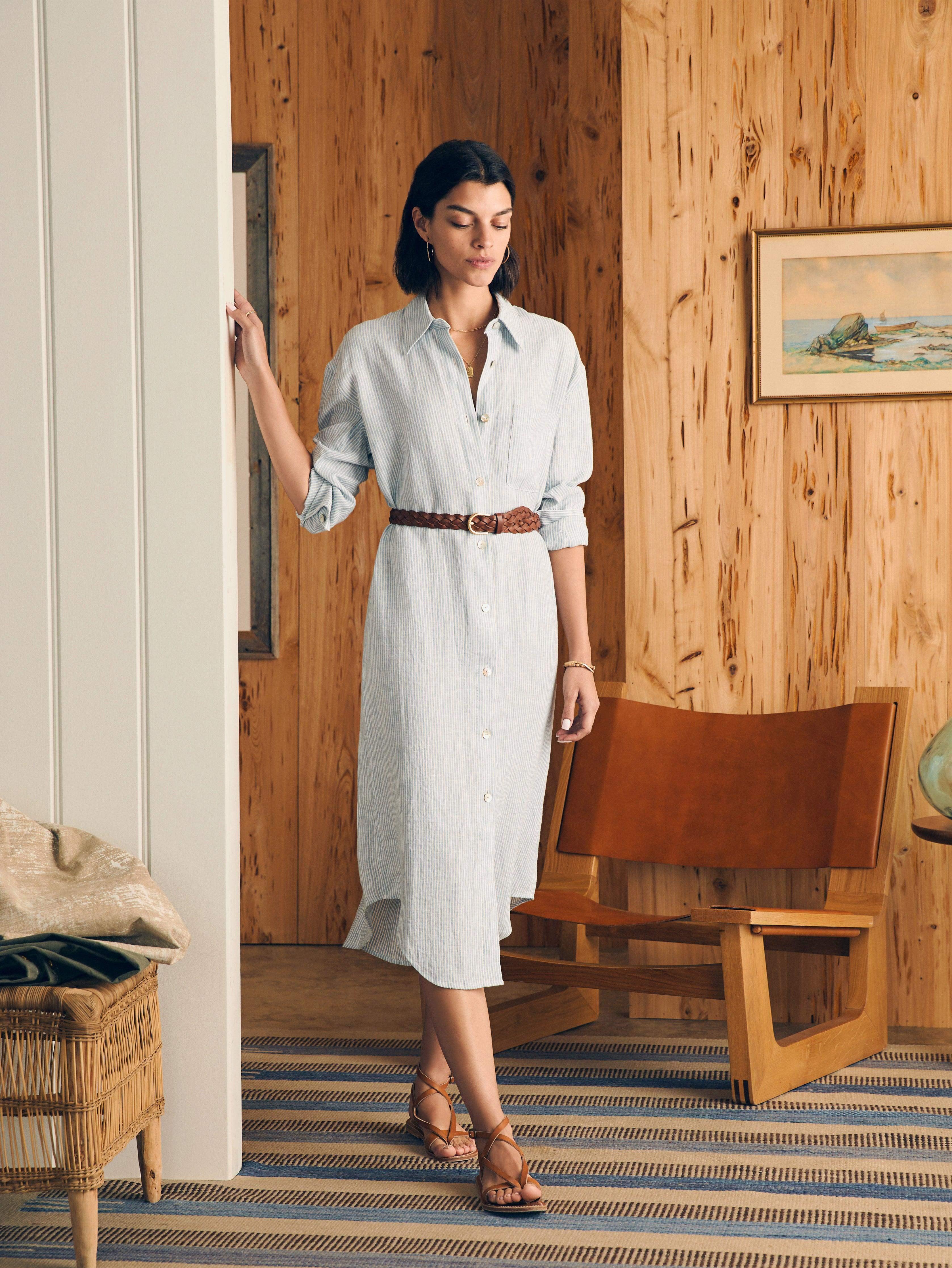 Laguna Linen Midi Dress - Ocean View Stripe Female Product Image