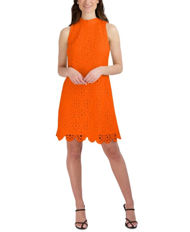 Robbie Bee Womens Eyelet Mock-Neck Shift Dress Product Image