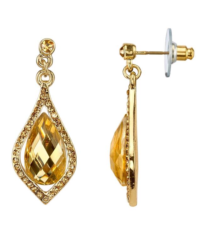 1928 Faceted Stone Caged Teardrop Earrings, Womens, Yellow Product Image