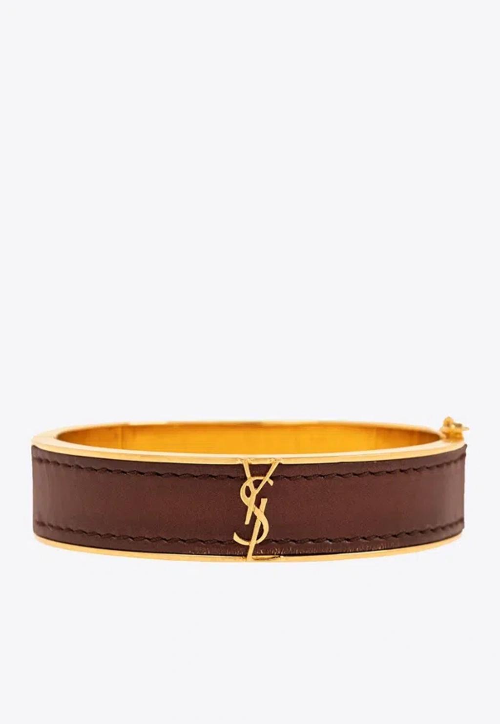 Leather And Metal Bracelet In Brown,gold Product Image