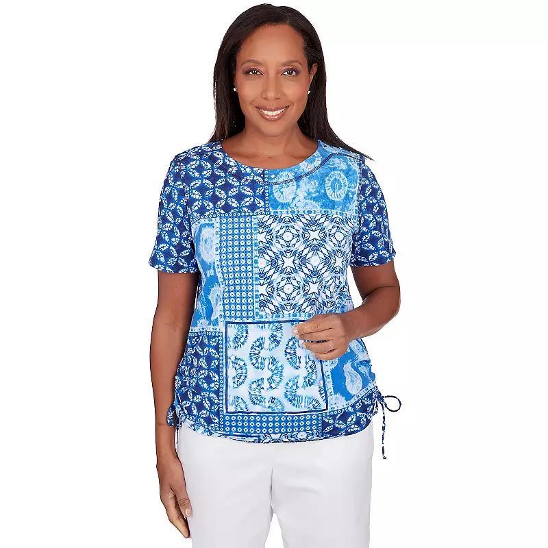 Womens Alfred Dunner Patchwork Ikat T-Shirt with Side Ruching Product Image