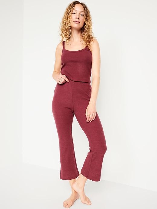 High-Waisted Ribbed Crop Flare Lounge Pants Product Image