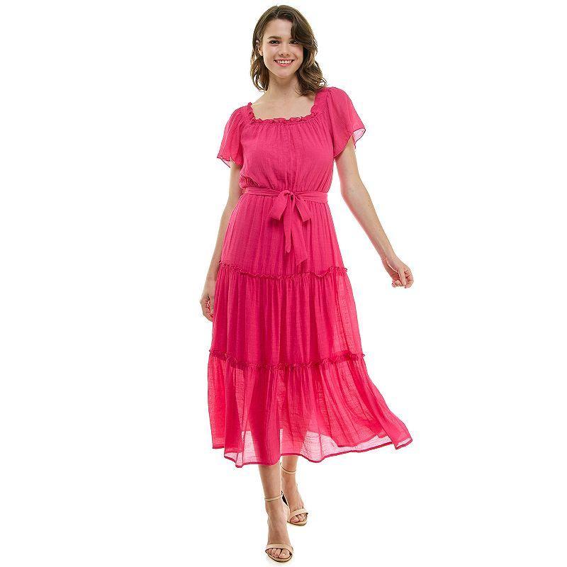 Womens Luxology Short Sleeve Belted Maxi Dress Product Image