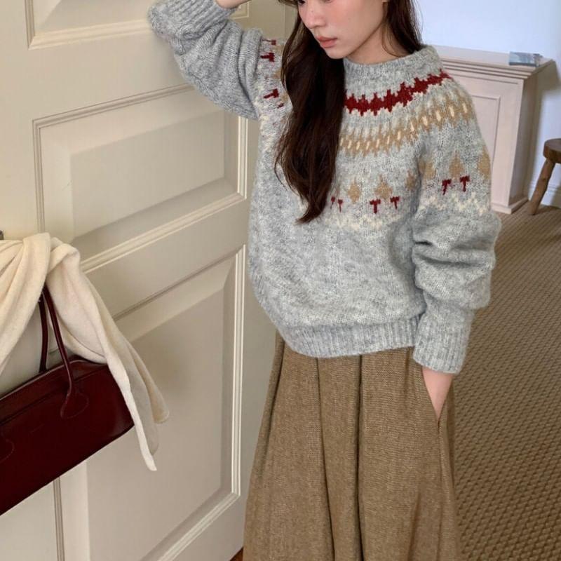 Long-Sleeve Round Neck Christmas Pattern Sweater Product Image