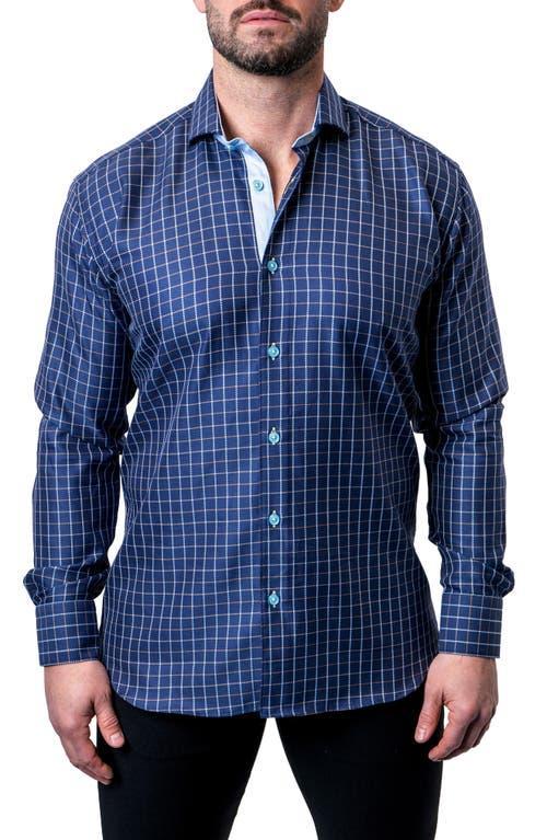 Maceoo Einstein Royal Check Blue Contemporary Fit Button-Up Shirt Product Image