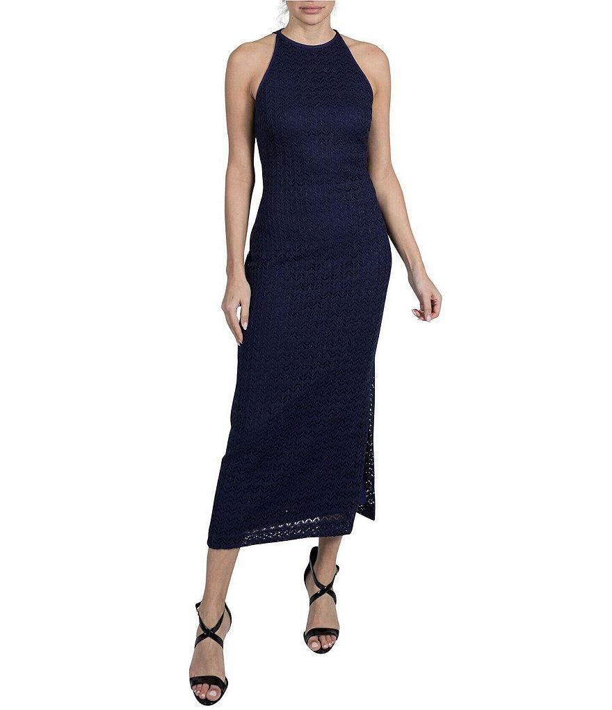 Julia Jordan Halter Neck Crochet Knit Midi Dress Product Image