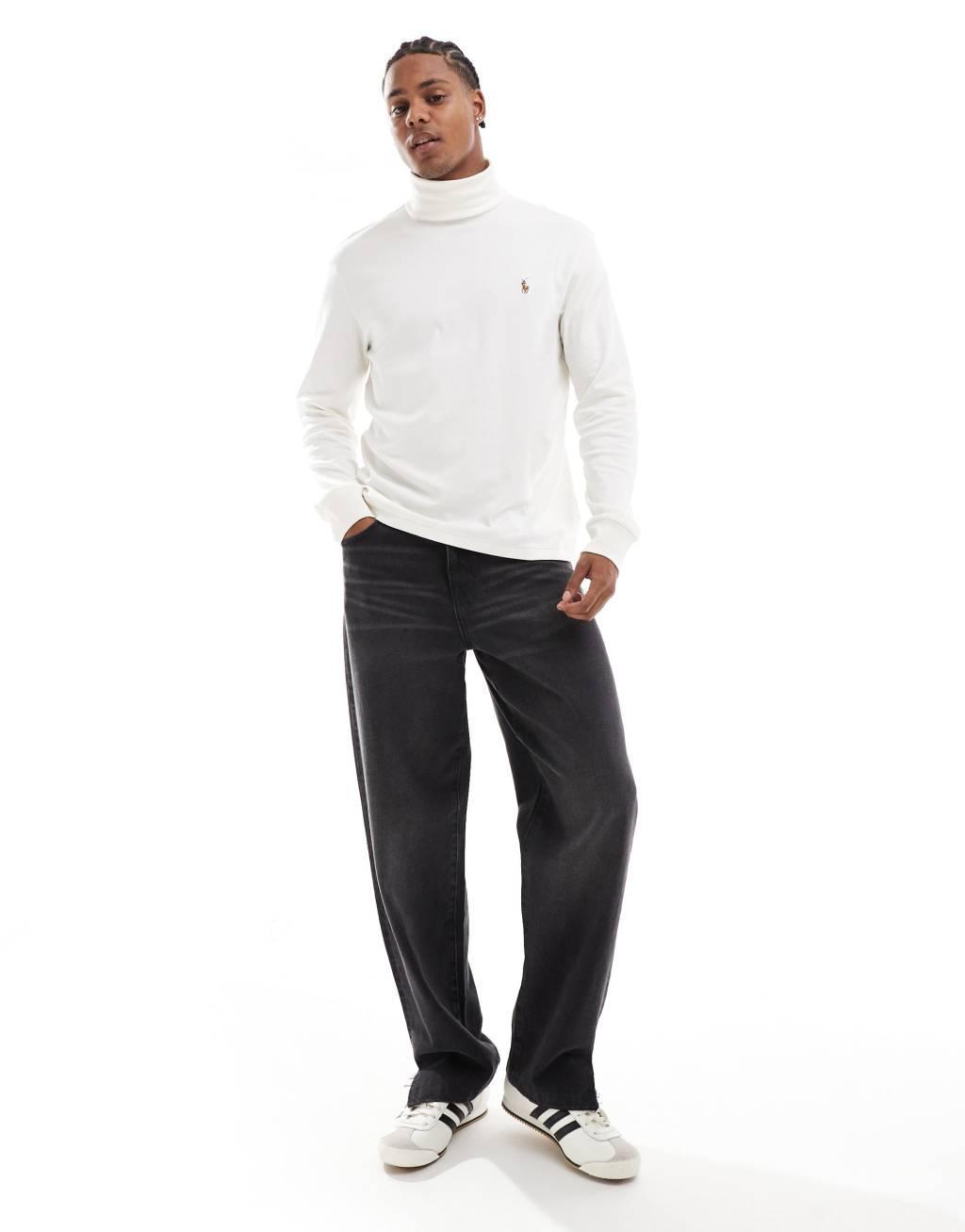 Polo Ralph Lauren icon logo turtle neck pima cotton long sleeve T-shirt in white Product Image