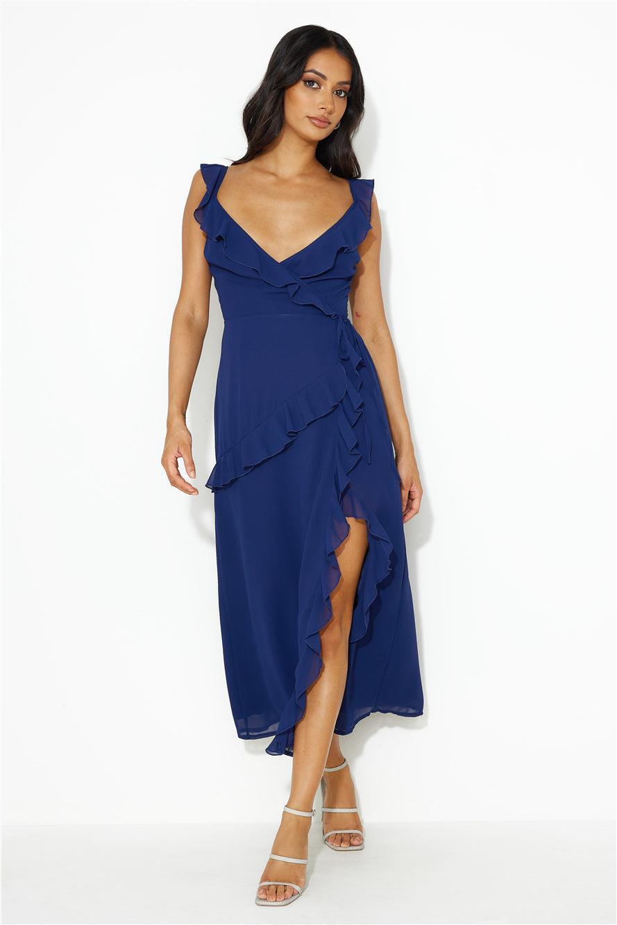 Chasing Seasons Frill Maxi Dress Navy Product Image