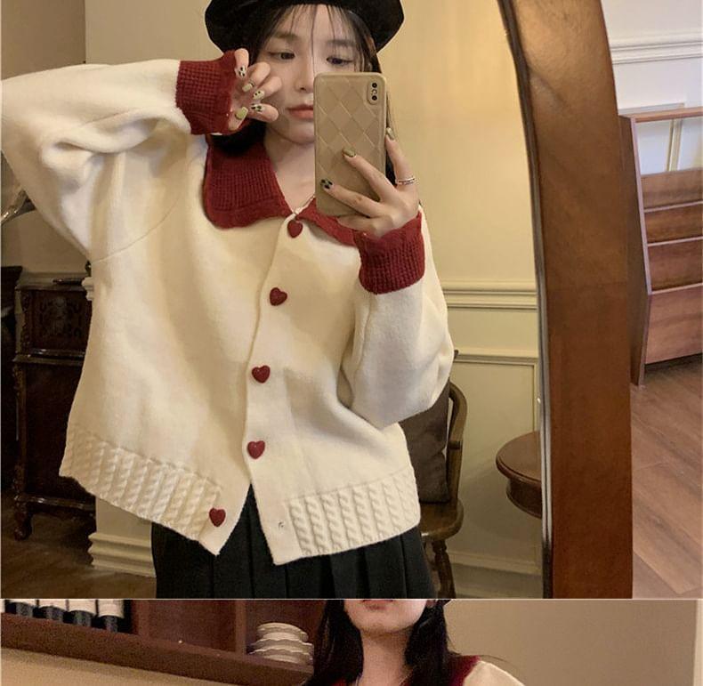 Contrast Collar Button-Up Cardigan Product Image