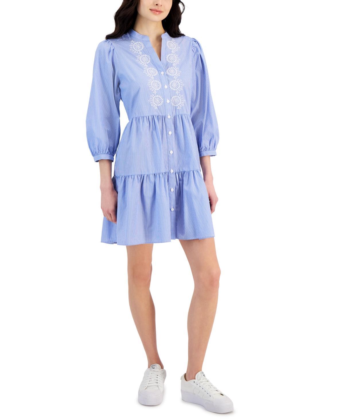 Nautica Jeans Womens Embroidered Striped Cotton Dress - Blue/ Product Image