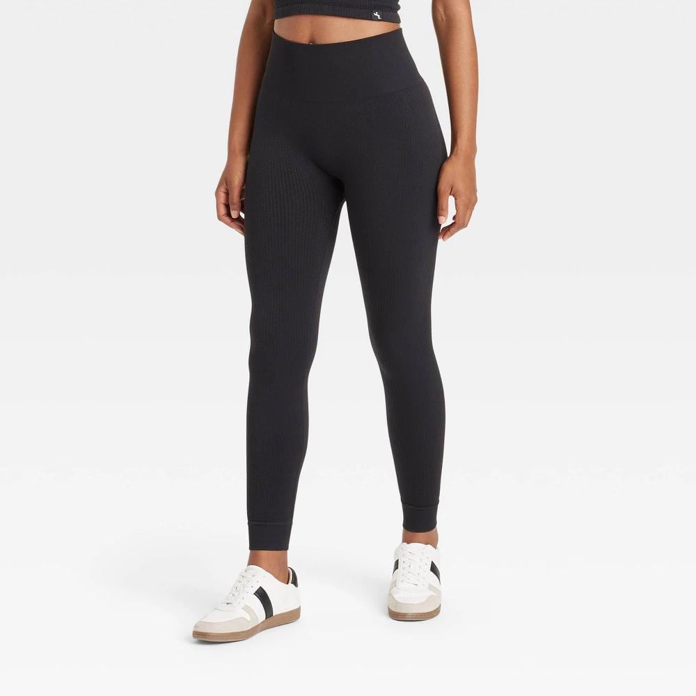 Womens Seamless Textured High-Rise 7/8 Leggings - JoyLab Black Product Image