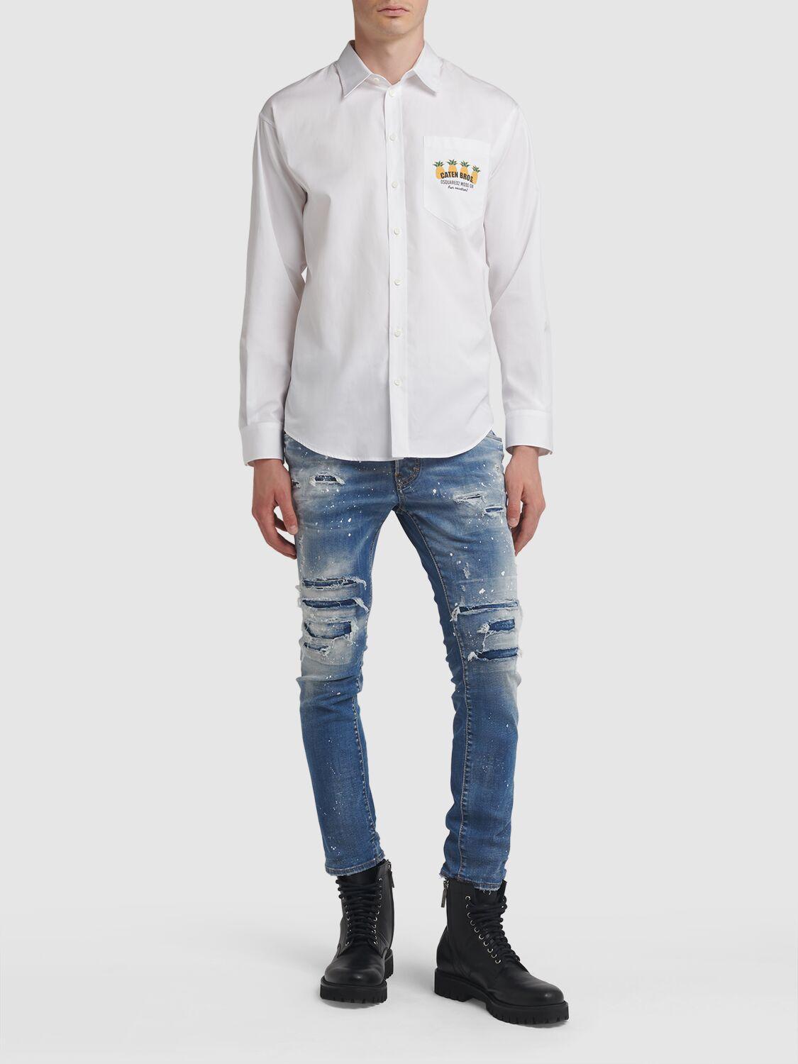 DSQUARED2 Skater Fit Cotton Denim Jeans In Navy Product Image