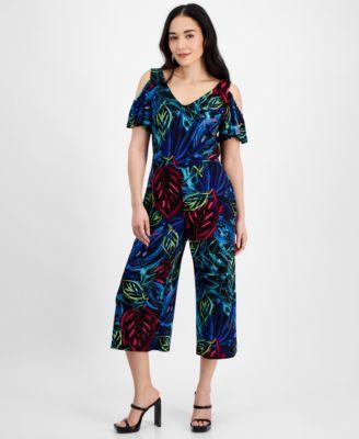 Petite Cropped Cold-Shoulder Jumpsuit Product Image