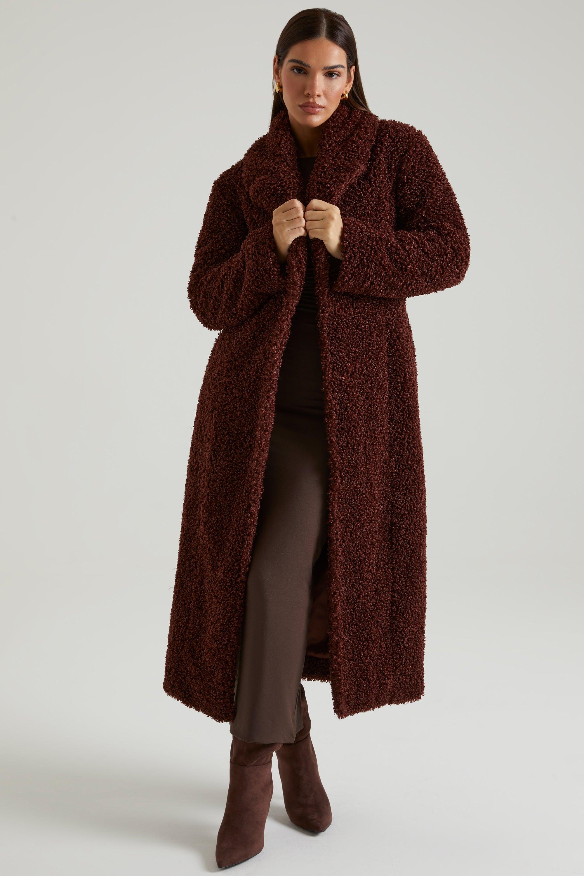 Long Shearling Coat in Brown Product Image