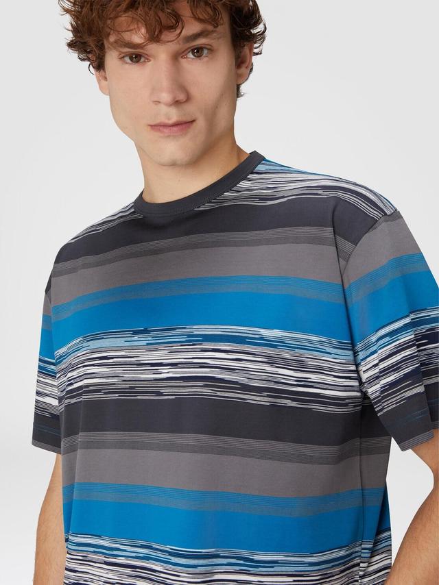 Striped cotton jersey T-shirt with logo Blue | Missoni Product Image