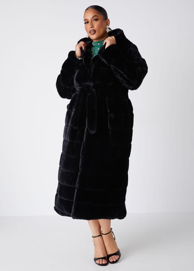 Hooded Faux Fur Coat Product Image