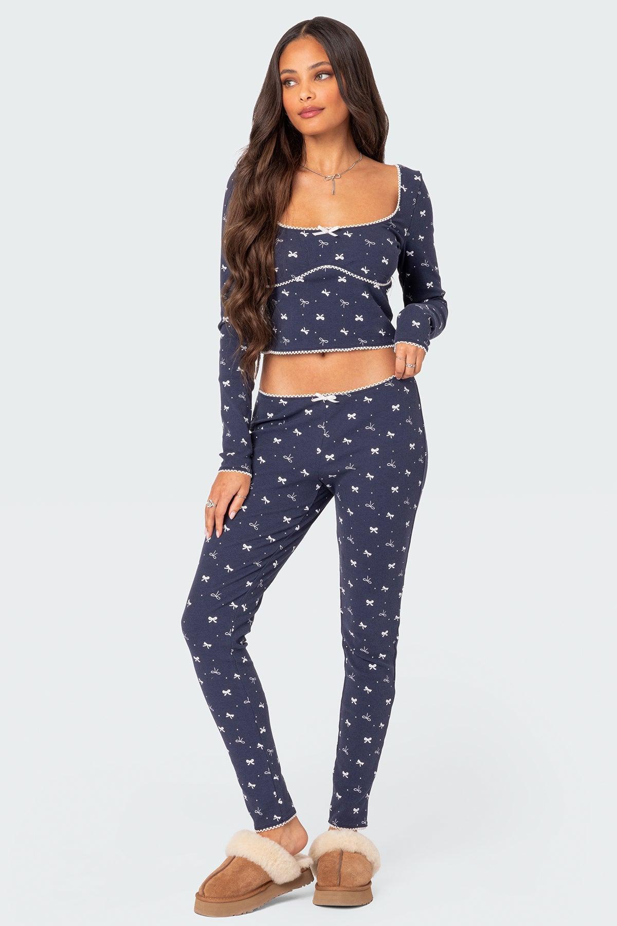 Bradley Bow Print Ribbed Pajama Top Product Image