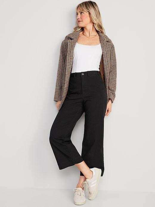 High-Waisted Crop Chino Wide-Leg Pants Product Image