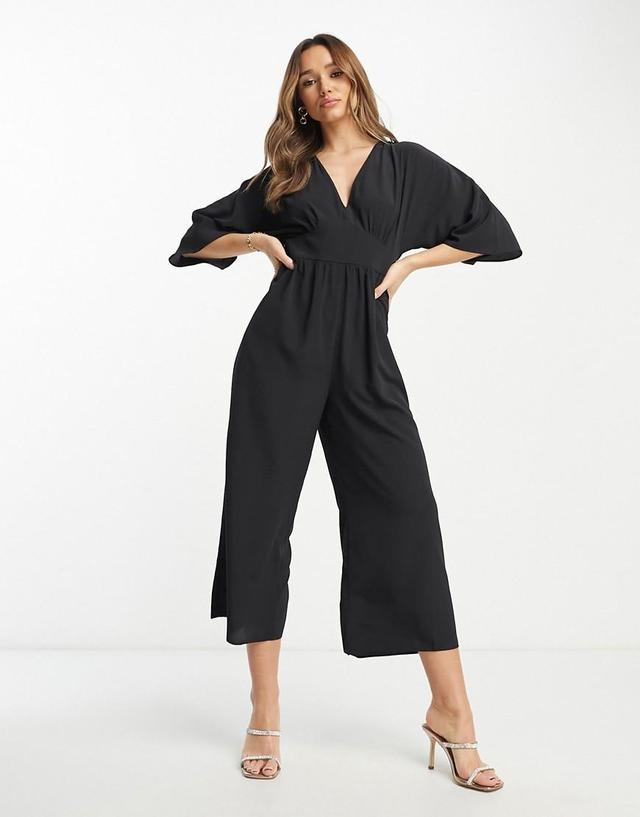 ASOS DESIGN kimono culotte jumpsuit in black Product Image