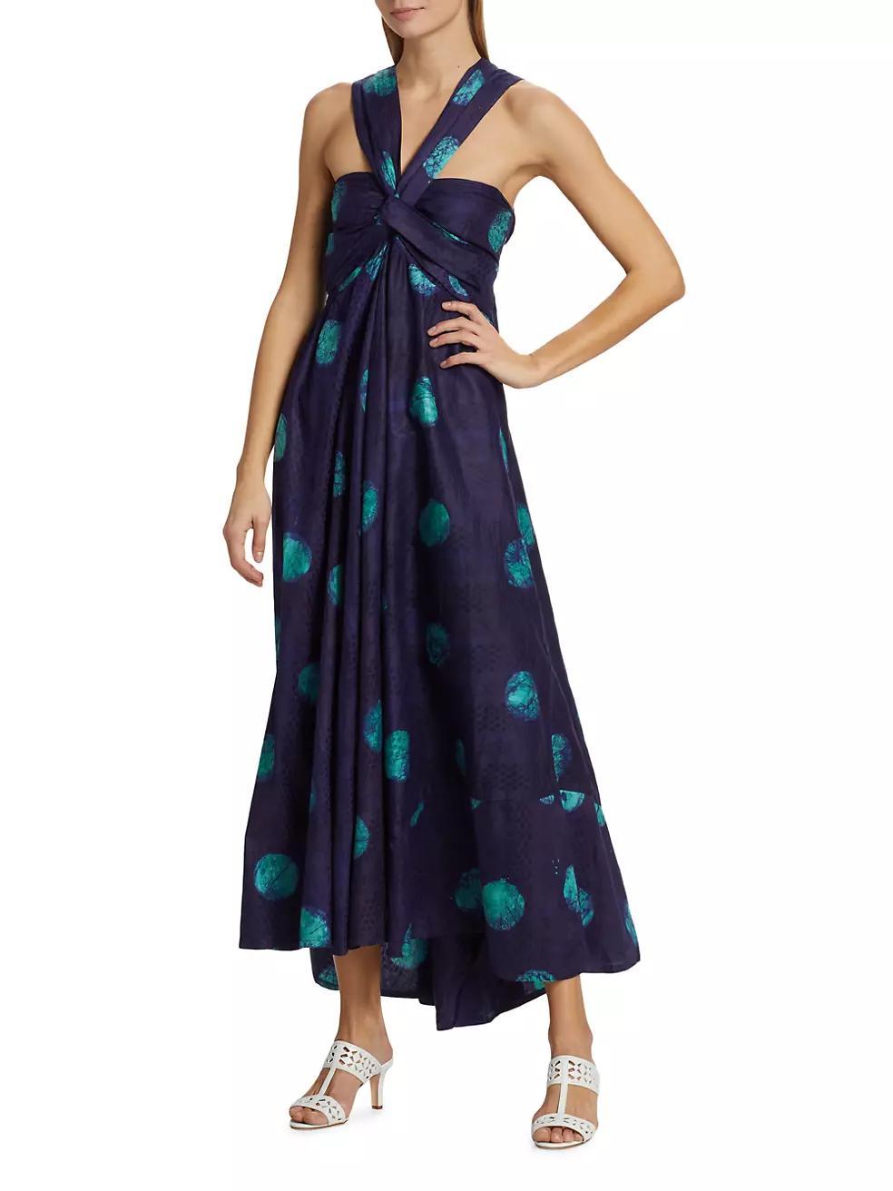 Anike Cotton Halter Dotted Maxi Dress Product Image