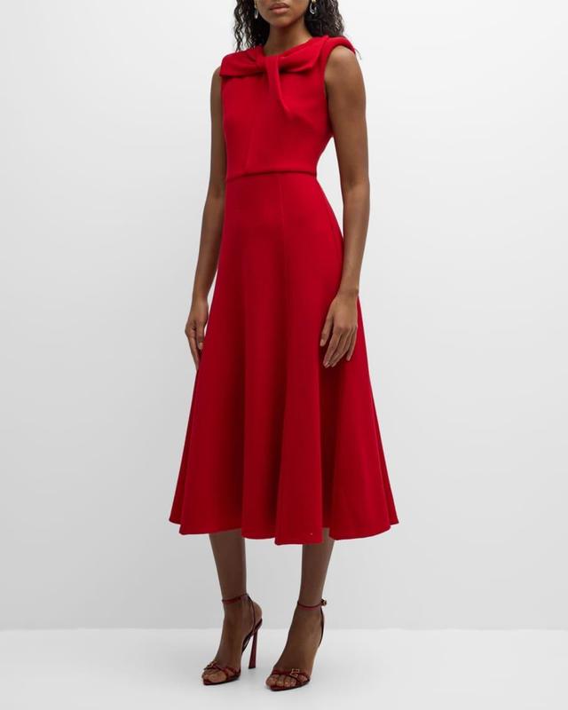 Bow Sleeveless Wool Crepe Midi Dress Product Image