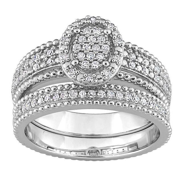 Stella Grace Sterling Silver 1/3 Carat T.W Diamond Oval Shape Cluster Bridal Ring Set, Womens Product Image