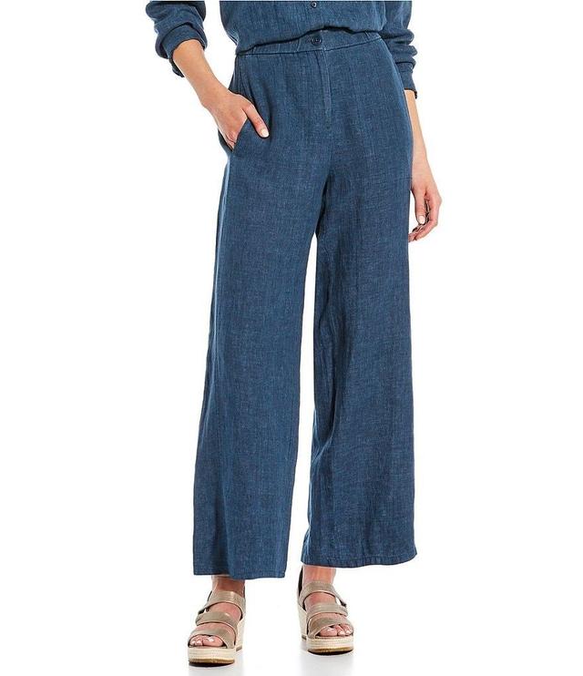 Eileen Fisher Delave Organic Linen Side Pocket Wide-Leg Pocketed Ankle Pants Product Image