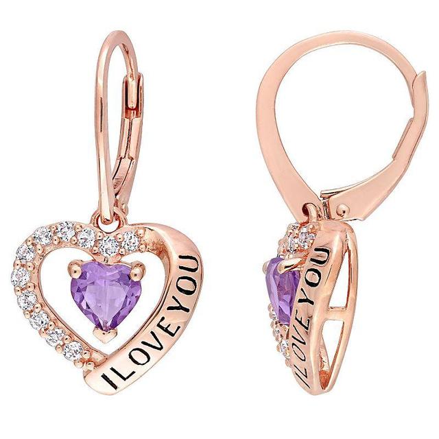 Stella Grace 18k Rose Gold Over Silver Amethyst I Love You Heart Earrings, Womens, Purple Product Image