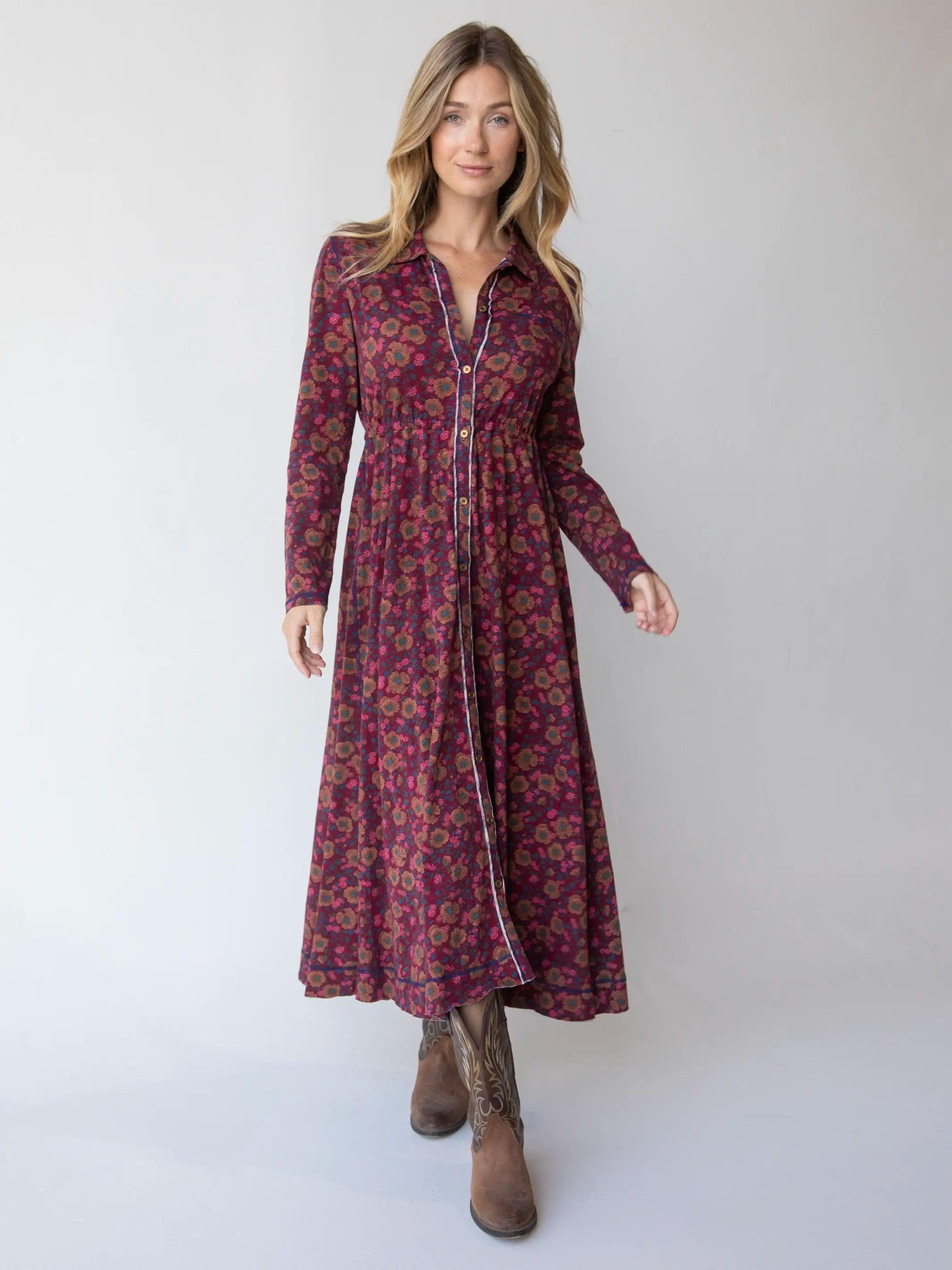 Christa Knit Cotton Maxi Dress - Cranberry Brown Floral Product Image