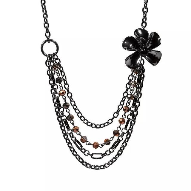 Emberly Hematite Bead & Flower Multirow Chain Necklace, Womens, Gray Product Image