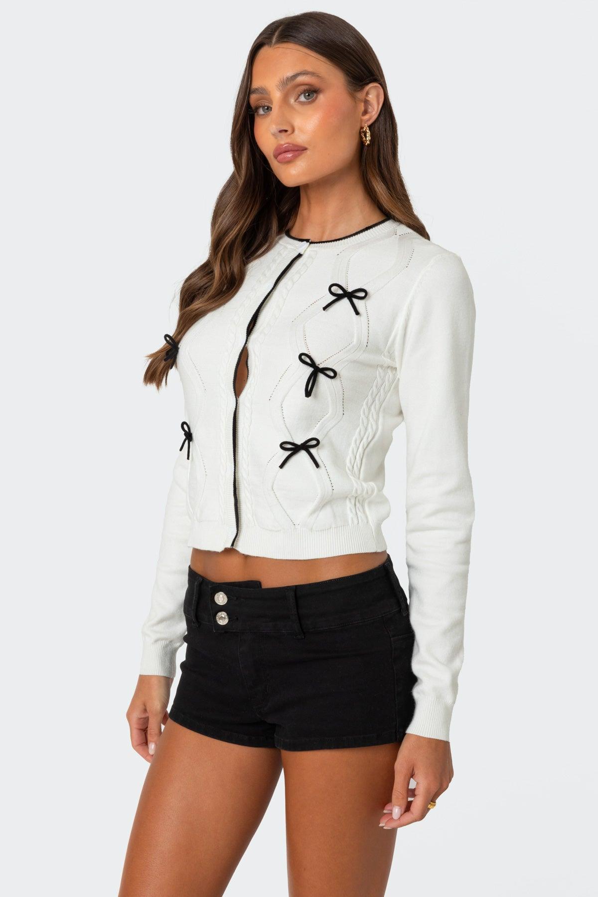 Contrast Bow Knit Cardigan Product Image