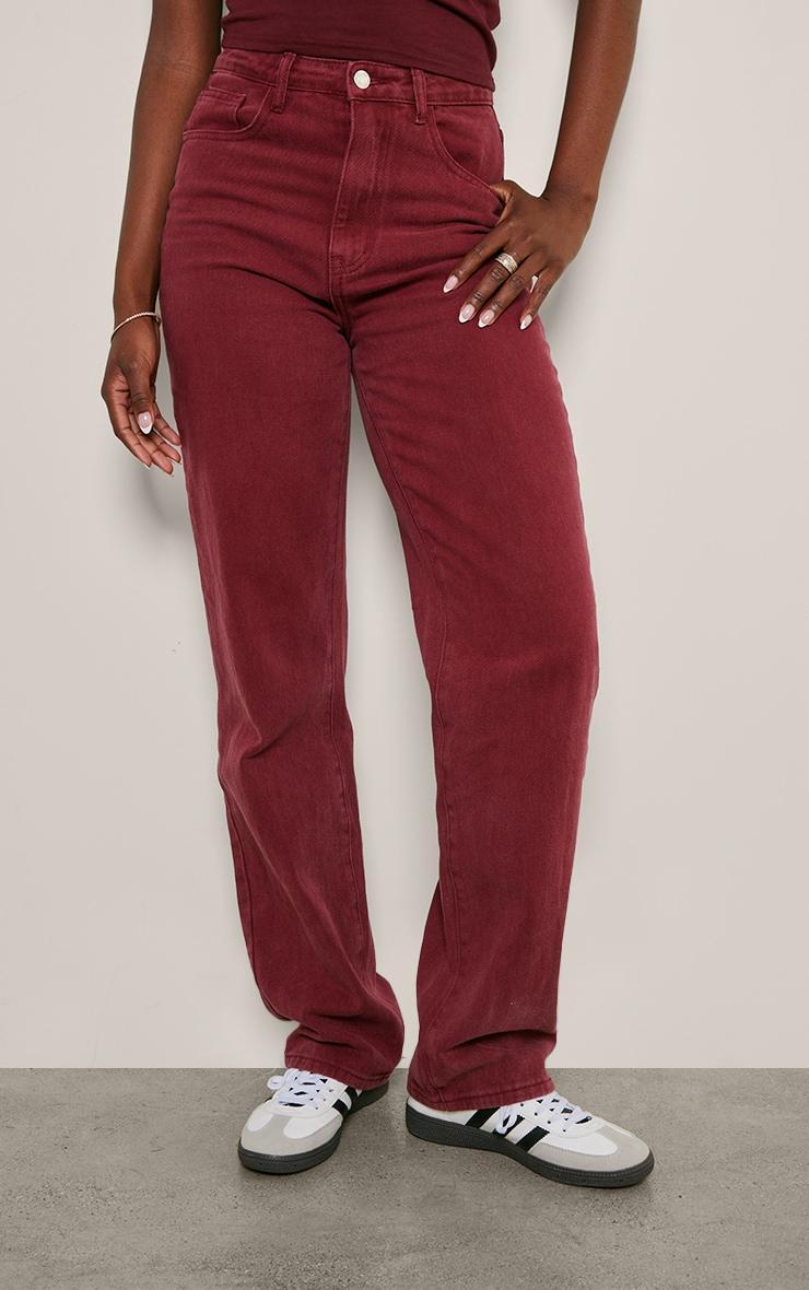 Tall Burgundy Washed High Waist Straight Leg Jeans Product Image