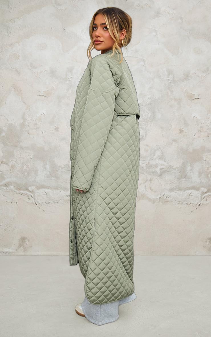 Sage Khaki Maxi Quilted Coat Product Image