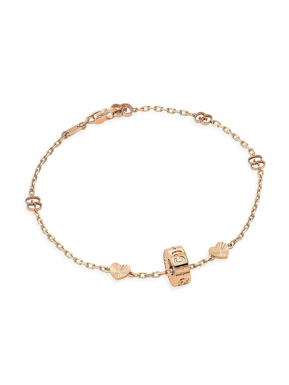 Womens Icon 18K Pink Gold GG Heart Charm Bracelet Product Image