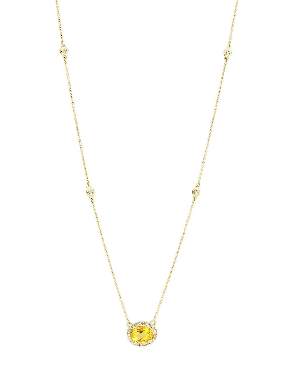 Womens 14K Yellow Gold, Citrine & 0.27 TCW Diamond Halo Pendant Necklace Product Image