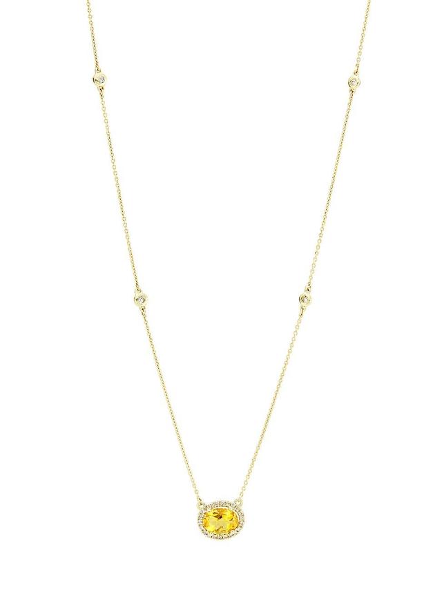 Womens 14K Yellow Gold, Citrine & 0.27 TCW Diamond Halo Pendant Necklace Product Image