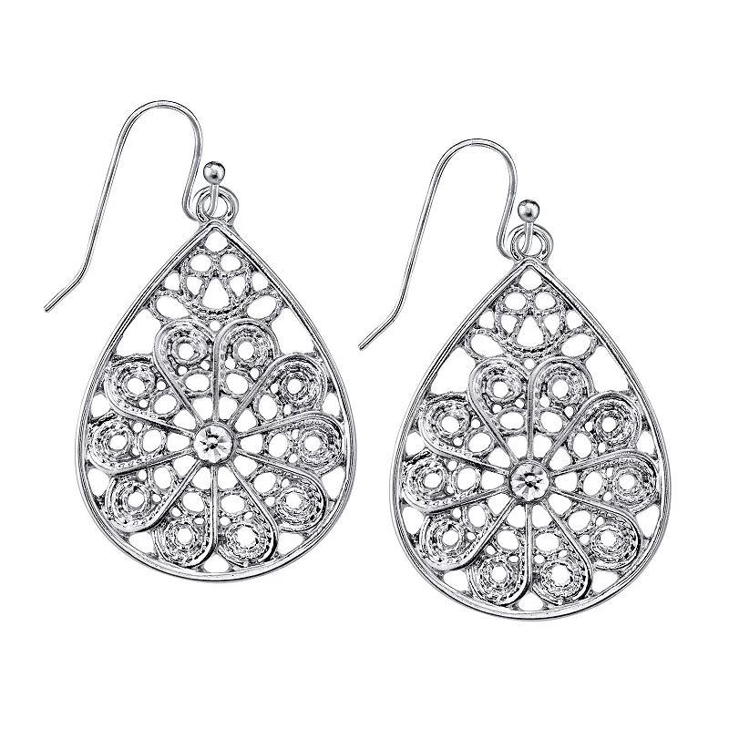 1928 Filigree Teardrop Earrings, Womens, Silver Tone Product Image