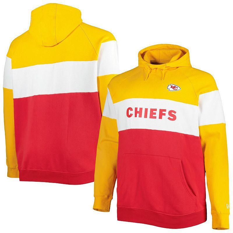 Mens New Era /Gold Kansas City Chiefs Big & Tall Current Colorblock Raglan Fleece Pullover Hoodie Product Image