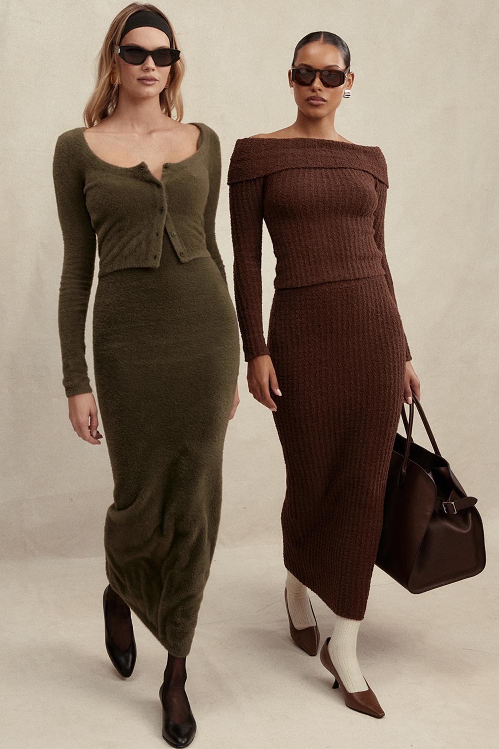 Fayette Khaki Soft Fluffy Knit Maxi Dress Product Image