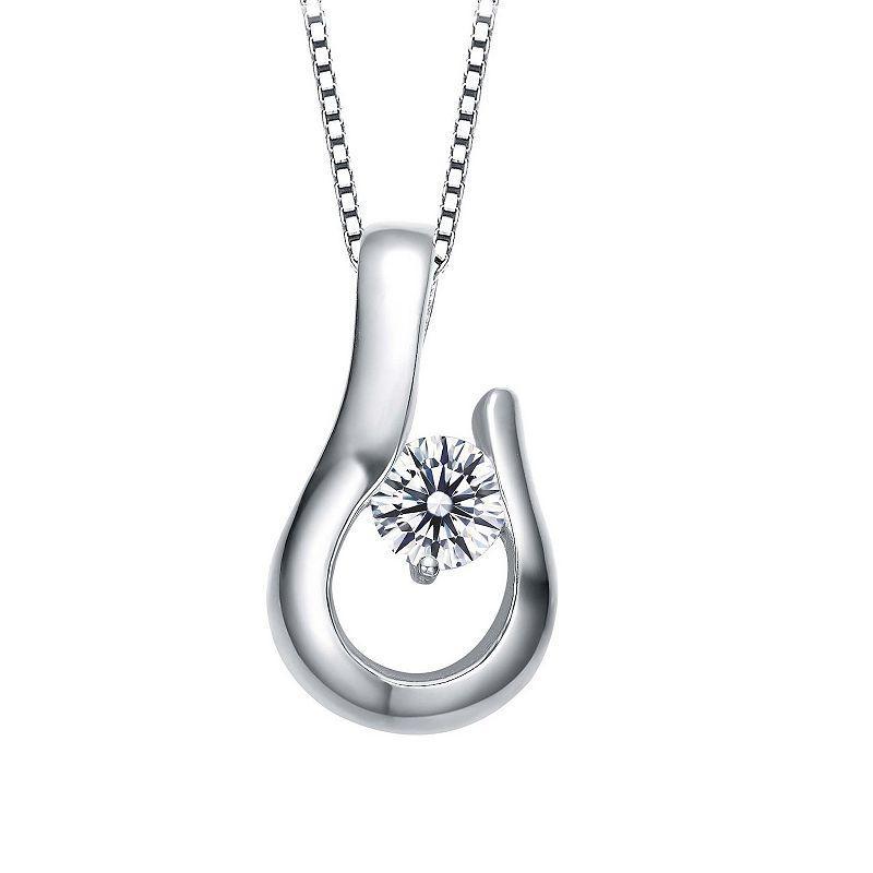 Sterling Silver Cubic Zirconia Open Drop Pendant Necklace, Womens White Product Image