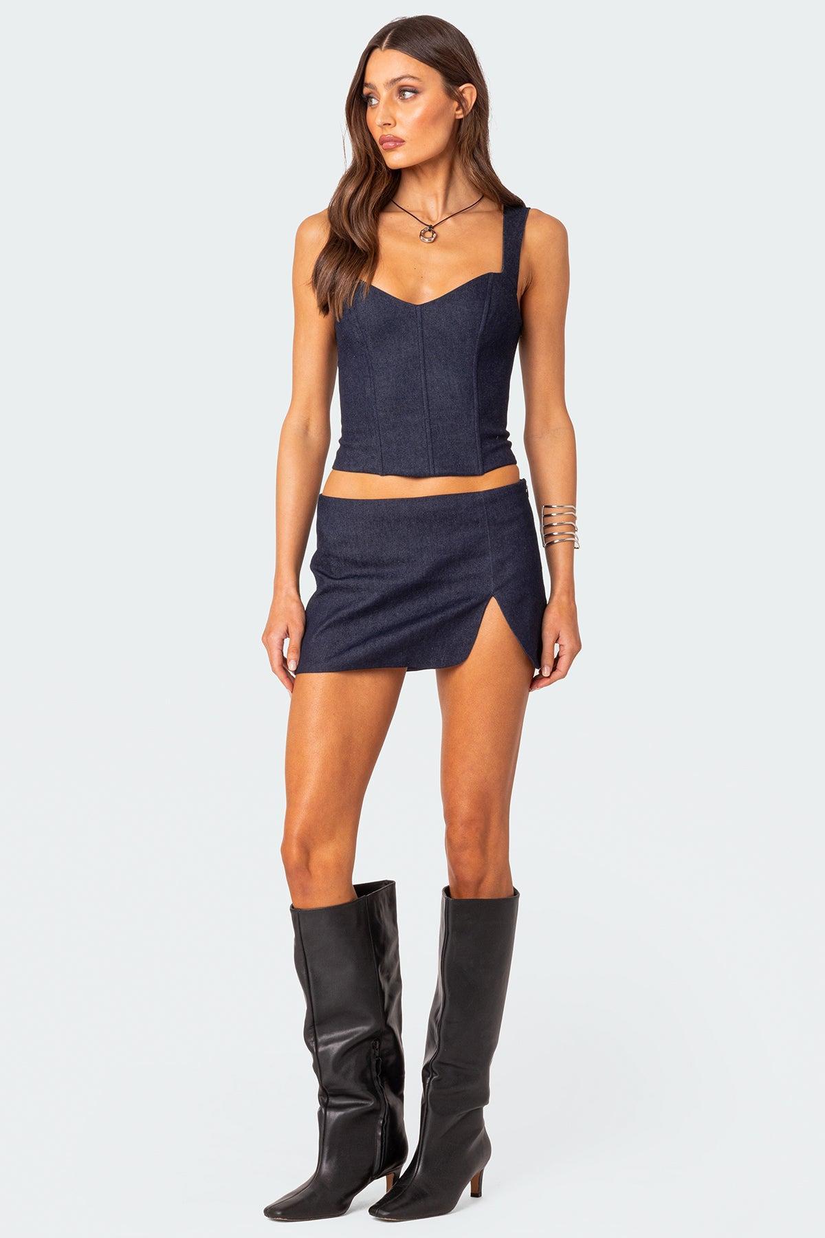 Jemma Side Slit Denim Mini Skirt Product Image