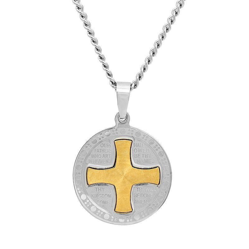 Stainless Steel Two Tone The Lords Prayer Medal Pendant Necklace - Men, Mens Multicolor Product Image