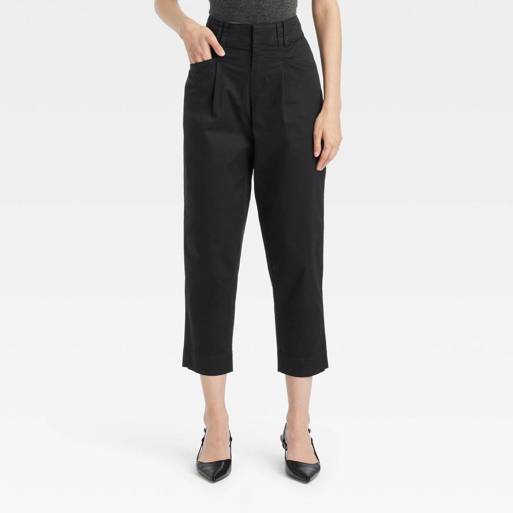 Womens High-Rise Pleat Front Ankle Chino Pants - A New Day Black 16 Product Image