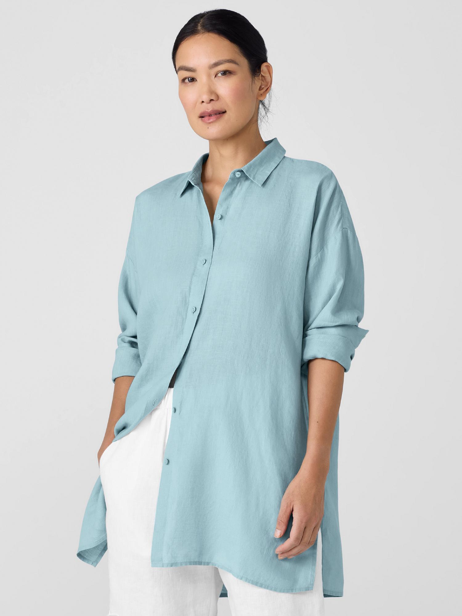 EILEEN FISHER Organic Handkerchief Linen Classic Collar Long Shirtfemale Product Image