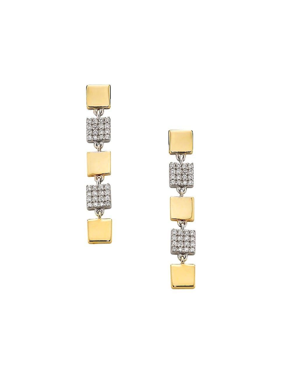 Womens 14K Yellow & White Gold & 0.20 TCW Diamond Drop Earrings Product Image