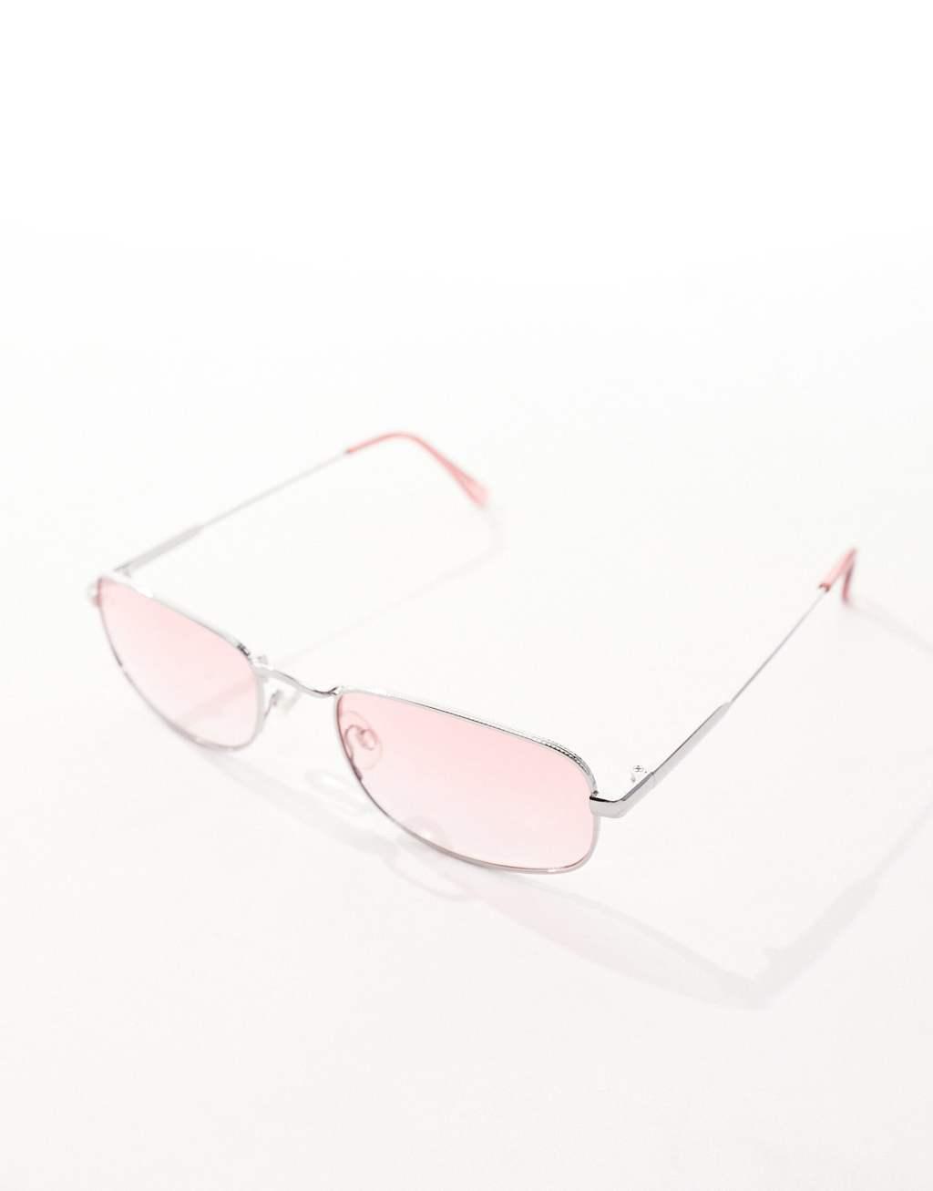 Jeepers Peepers rectangle metal sunglasses in pink Product Image