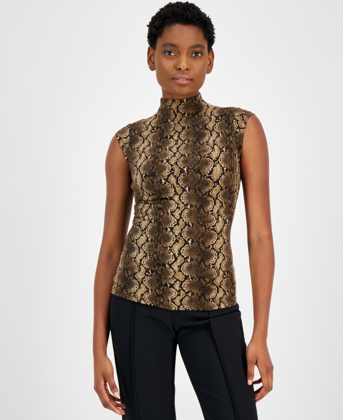 Michael Michael Kors Womens Snake-Print Funnel-Neck Top Product Image