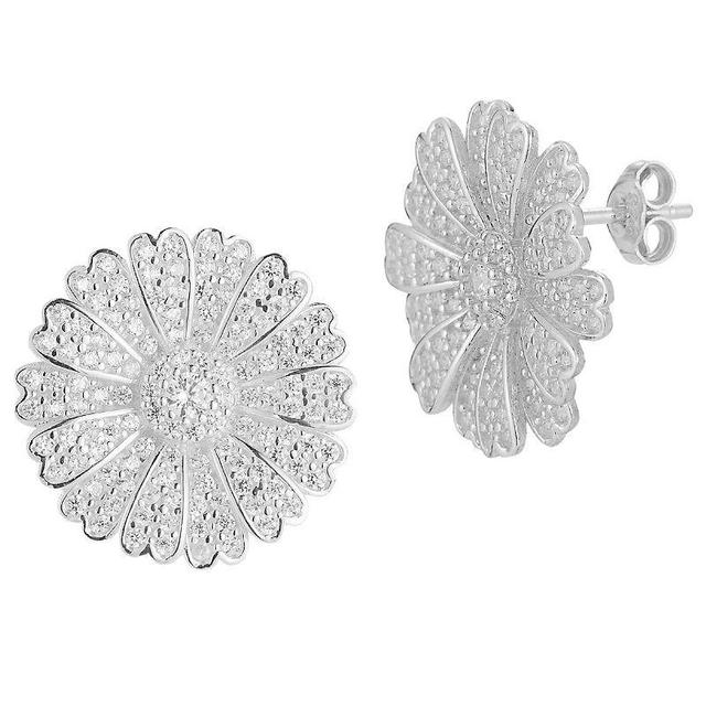 Sunkissed Sterling Silver Over Cubic Zirconia Flower Stud Earrings, Womens, Silver Tone Product Image